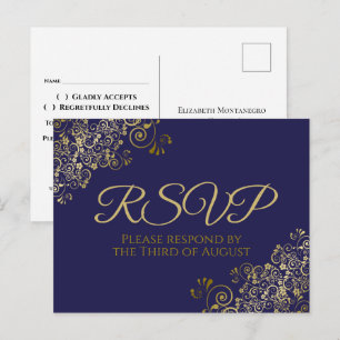 Cartão Postal Chic Dourado Curls & Swirls em RSVP de Casamento d