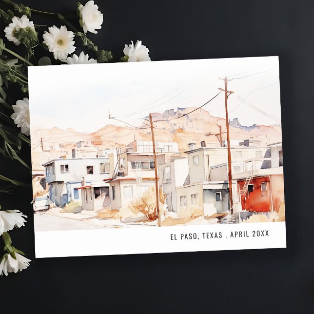 Cartão Postal Chic El Paso Texas Cidade Paisagem Aquarela Viagem (Criador carregado)