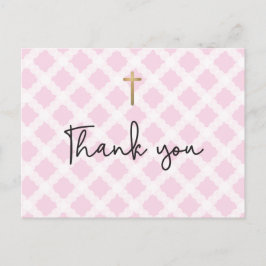 Cartão Postal Chic Elegant Pink Faux Dourada Cross First Communi
