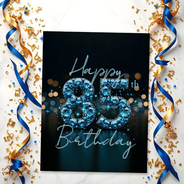 Cartão Postal Chic Elegant Sapphire Blue e Black 85º aniversário (Criador carregado)