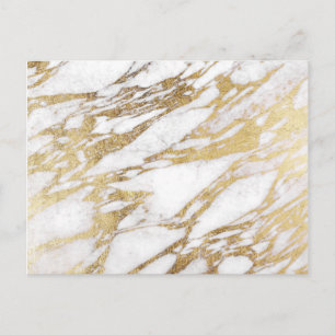 Cartão Postal Chic Elegant White e Dourado Padrão Marble