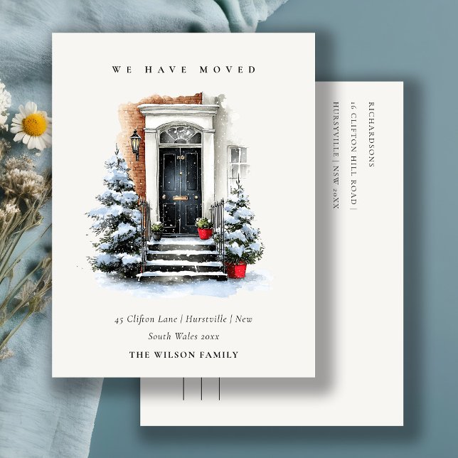 Cartão Postal Chic Festive Winter Front Door We have Moved  (Criador carregado)