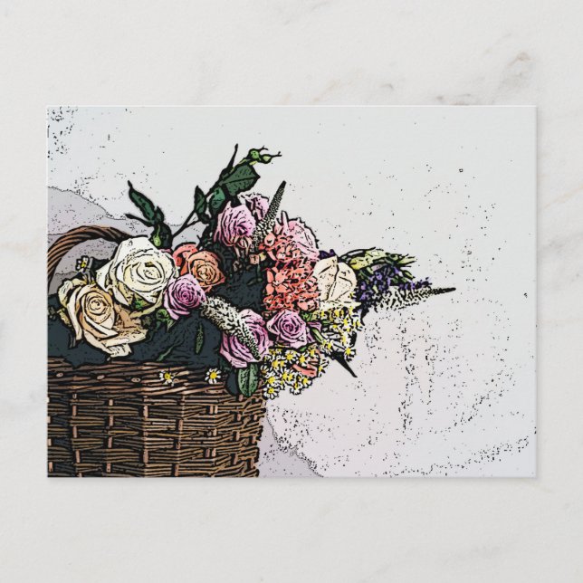 Cartão Postal Chic Floral Basket of Flowers Art (Frente)