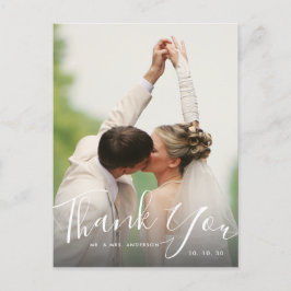 Cartão Postal Chic Hand Lettered Script Photo Weding Obrigado