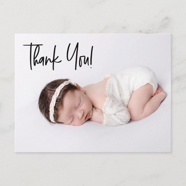 Cartão Postal Chic Handlettering Baby Girl Foto Birt Obrigado (Frente)