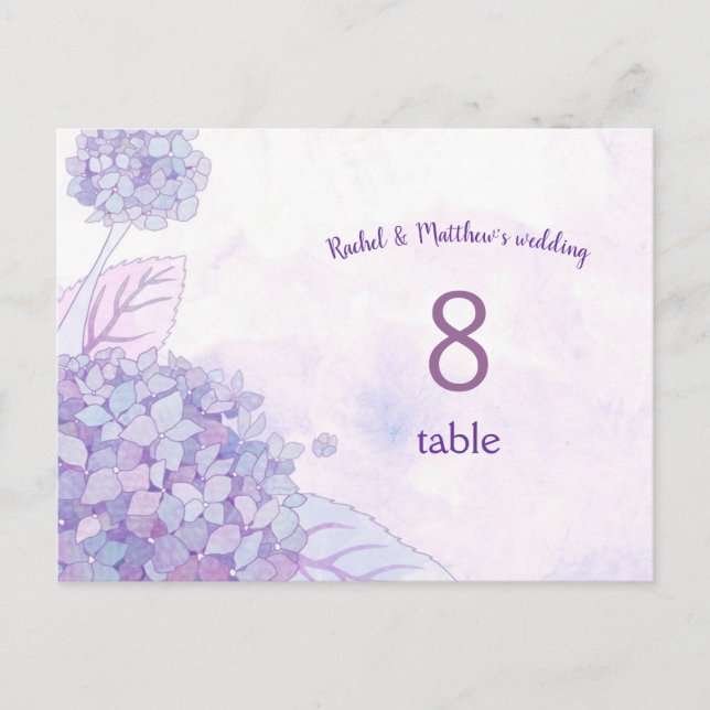Cartão Postal Chic Hydrangeas Weding Table Number Card (Frente)