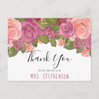 Chic Mauve Floral Watercolor Bridal Obrigado