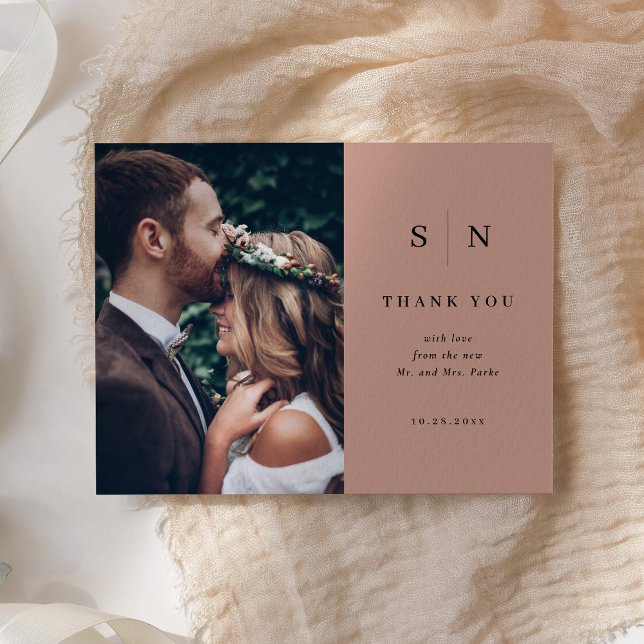 Cartão Postal Chic mínimo | Preto em Terracotta Foto Obrigado (Criador carregado)