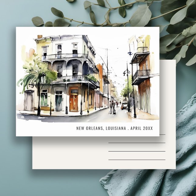 Cartão Postal Chic Novo Orleans Louisiana Aquarela Viagem (Criador carregado)