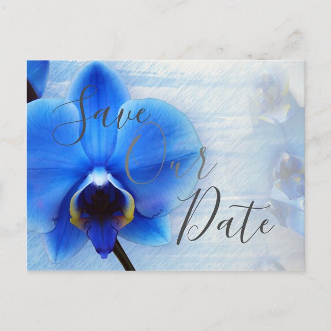 Cartão Postal Chic Orquídea Azul Aguarela Casamento Salvar Nossa (Frente)