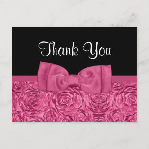Cartão Postal Chic Pink e Black Rosa Floral Obrigado