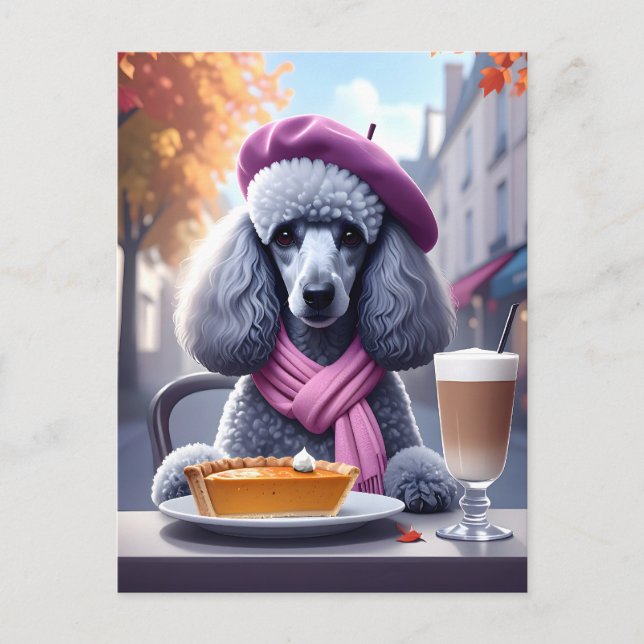 Cartão Postal Chic Poodle (Pie Pumpkin & Pumpkin Spice Latte) (Frente)