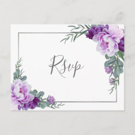 Cartão Postal Chic Purple Silver Floral Eucalyptus Weding RSVP
