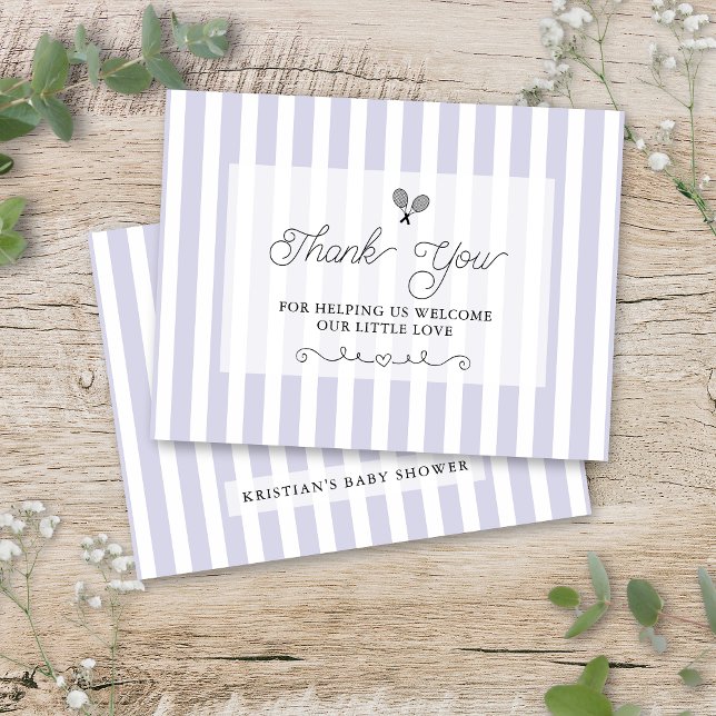 Cartão Postal Chic Purple Striped Tennis Preppy Thank You Cards (purple tennis theme thank you cards with elegant preppy striped design)