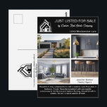 Cartão Postal Chic Real Estate Company Home Listing Black White<br><div class="desc">Advertise your new house listing on this chic real estate postcard with a black accent. Send out these modern postcards to potential homebuying clients in your realty area. Customize with your real estate company name and contact details on the back. Draw new customers in by showing these Just Listed home...</div>