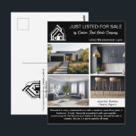 Cartão Postal Chic Real Estate Company Home Listing Black White<br><div class="desc">Advertise your new house listing on this chic real estate postcard with a black accent. Send out these modern postcards to potential homebuying clients in your realty area. Customize with your real estate company name and contact details on the back. Draw new customers in by showing these Just Listed home...</div>
