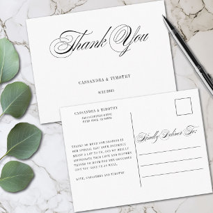 Cartão Postal Chic Romântico Preto Branco Script Agradecimento d