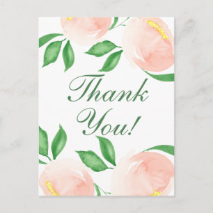 Cartão Postal Chic Rosa Bege Floral Obrigado