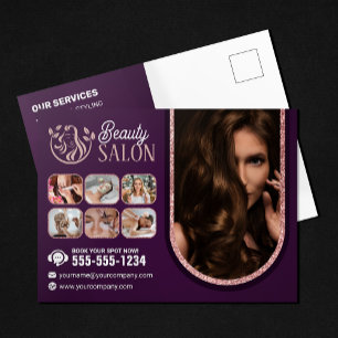 Cartão Postal Chic Rose Gold Spa de Beleza Cabelo Unha Maquiagem