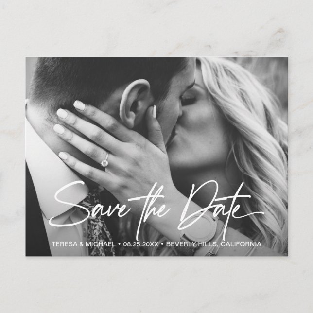 Cartão Postal Chic Save the Date Script Custom Noivado Photo (Frente)