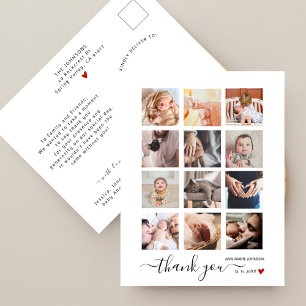 Cartão Postal Chic Script 12 Colagem de Fotos Chá de Bebê Obriga