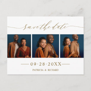 Cartão Postal Chic Script Casamento Salvar Data 3 Colagem de Fot