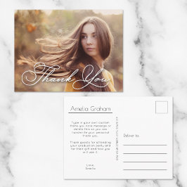 Cartão Postal Chic Script Foto Graduação Obrigado