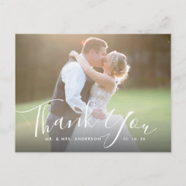 Cartão Postal Chic Script Hand Lettered Photo Weding Obrigado