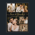 Cartão Postal Chic Script Love and Obrigados Weding Obrigado<br><div class="desc">Colagem de Fotos Elegante, Dourada Minimalista e Black Script Wedding 5 Obrigado Cartão-Postal. Cartões de agradecimentos de casamento moderno com cinco (5) fotos na frente e uma (1) foto no verso. Com o texto "Amor e obrigados" em uma letra de escrita tipográfica escrita, escrita à mão, em ouro, sobre a...</div>