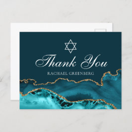 Cartão Postal Chic Teal Personalizado Dourado Bat Mitzvah Obriga