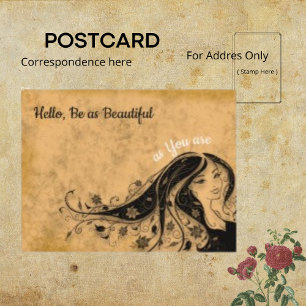 Cartão Postal Chic Woman Vintage Sepia Simples Cabelo