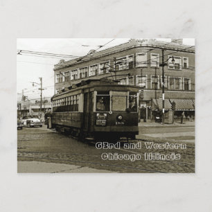 CARTÃO POSTAL CHICAGO 63ª E OCIDENTAL 1952 TROLLEY ART SEPIA
