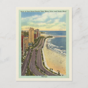 Cartão Postal Chicago antigo Oak St. Beach Lake Shore Drive
