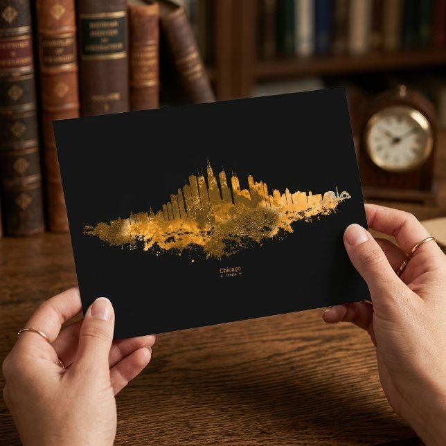 Cartão Postal Chicago City Skyline Watercolor em laranja (Chicago Skyline Watercolor Orange Cityscape Art. Postcard)