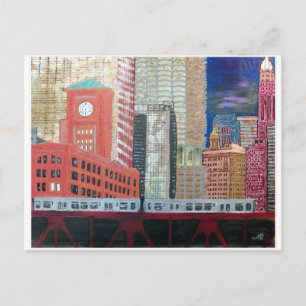 Cartão Postal Chicago Cityscape com El Train