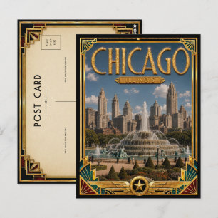 Cartão Postal Chicago Illinois Arte Deco Vintage Era de Ouro