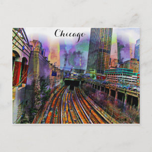 Cartão Postal Chicago Illinois Colorful Abstrato City