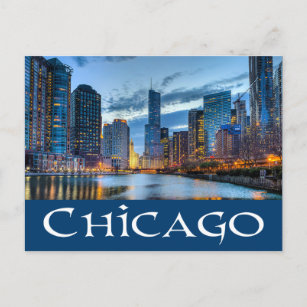 Cartão Postal Chicago Illinois EUA - Chicago Skyline No Sunset