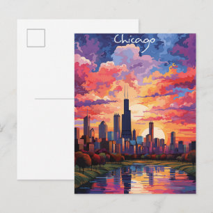Cartão Postal Chicago Illinois EUA Viagem Cidade Pintura Estétic