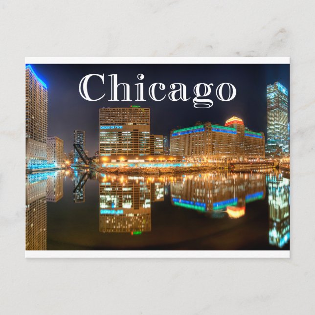 Cartão Postal Chicago Illinois Night Skyline Estados Unidos, EUA (Frente)
