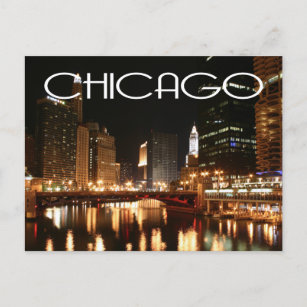 Cartão Postal Chicago Illinois USA - Night Chicago Skyline