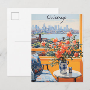 Cartão Postal Chicago Illinois Viagem Cidade Pintura Estética