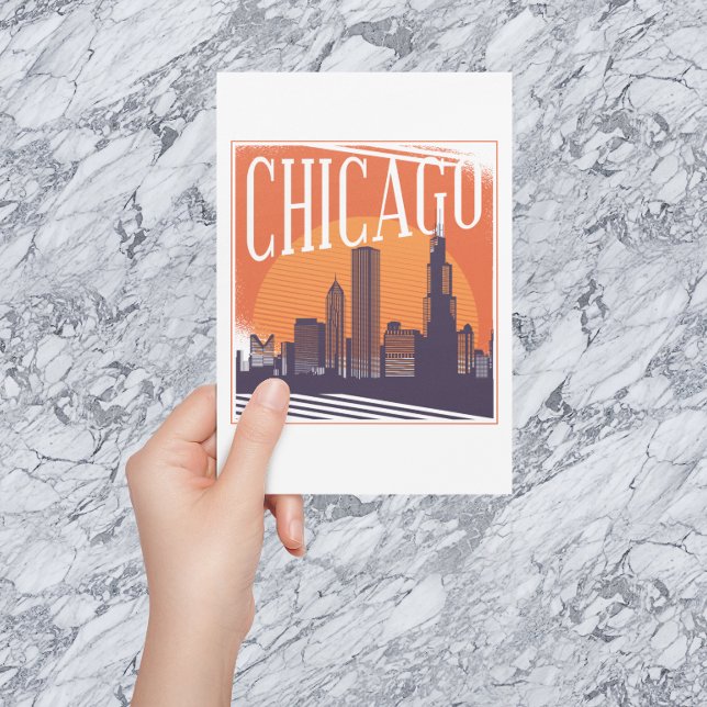 Cartão Postal Chicago Illinois Vintage Skyline (chicago illinois skyline postcard)