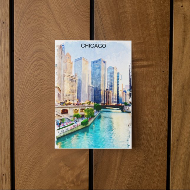 Cartão Postal Chicago Illinois Watercolor City View (chicago illinois skyline watercolor postcard)