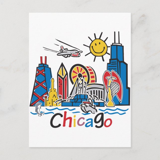 Cartão Postal Chicago Kids Skyline (Frente)