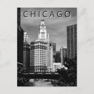 Cartão Postal Chicago LT Cidade Ventosa Aquarela Preto Branco