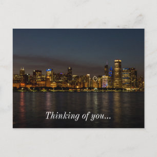 Cartão Postal Chicago Night Cityscape Pensando Em Você Postcard