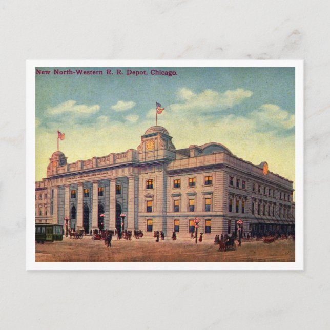 Cartão Postal Chicago North Western Rail Road Depot 1910 View (Frente)