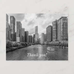 Cartão Postal Chicago River E Trump Tower Grayscale Obrigado