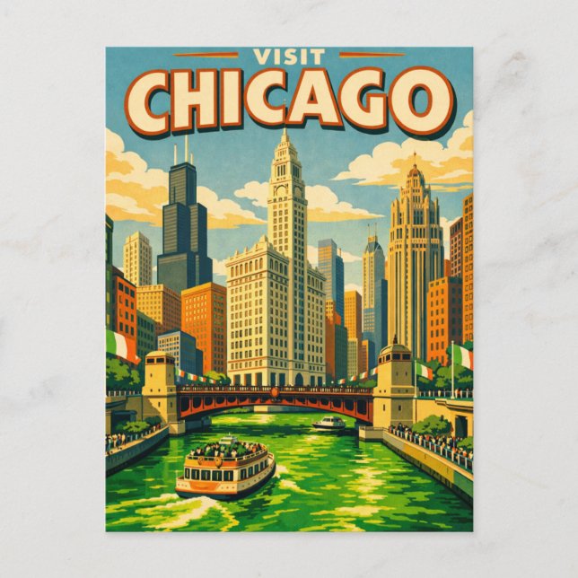Cartão Postal Chicago River Saint Patricks day postcard (Frente)